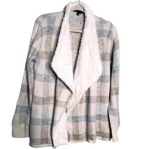 Adrienne Vittadini Plaid Cream Sherpa Jacket Size Medium